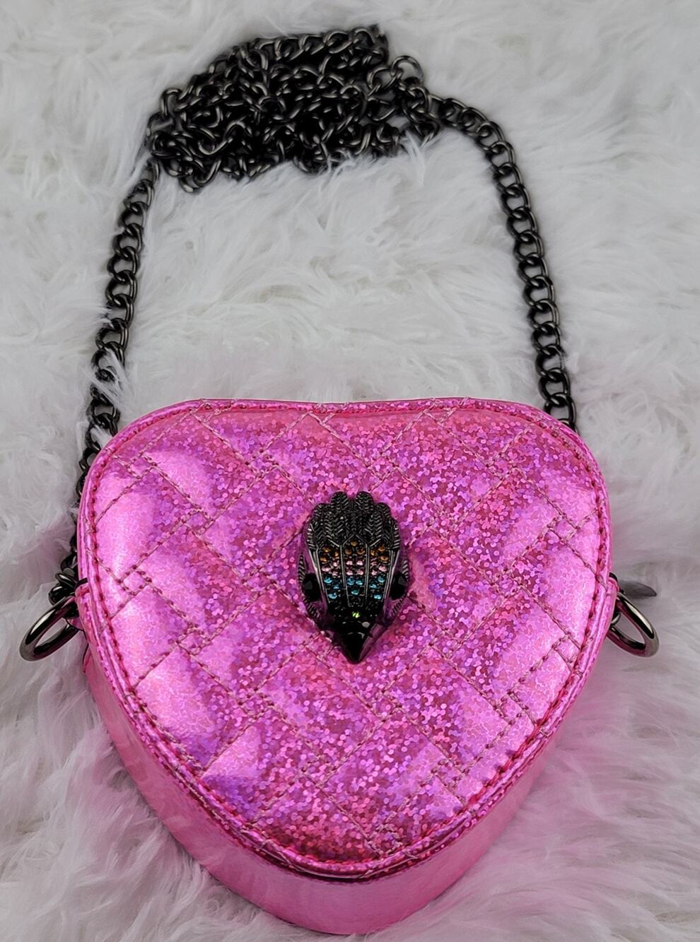 Heart Designer Mini Purse Pink Metallic Crossbody 24 Chain Zip Small Bag Eagle